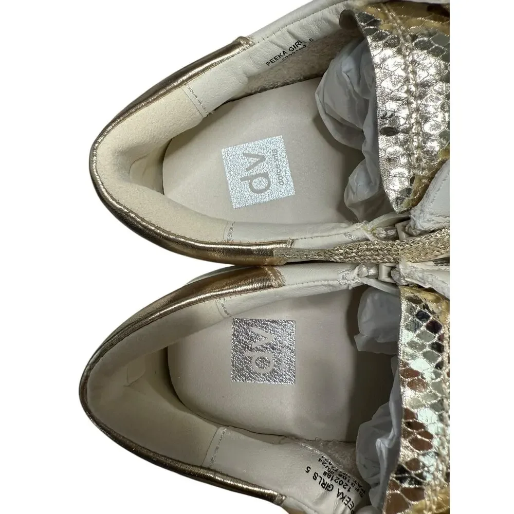 NEW DV Dolce Vita Sneakers Big Girls Size 5 Gold Metallic Snakeskin Neutral
